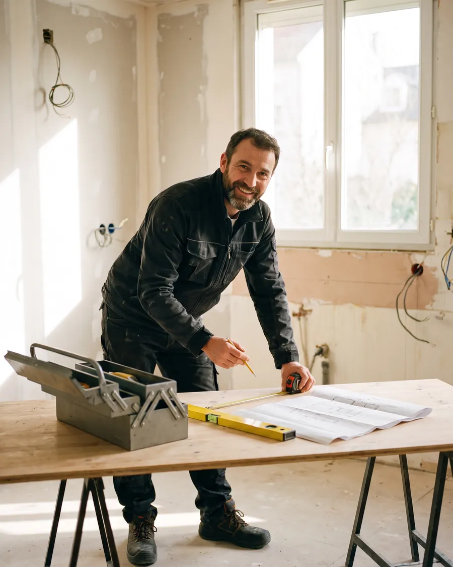 Un artisan prépare son intervention sur un chantier de rénovation